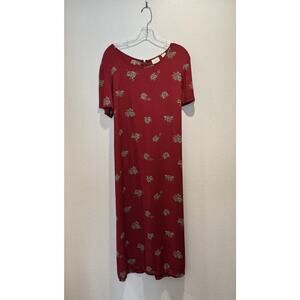 Villager By Liz Claiborne Dress Size 14 Red Floral Tie Back Rayon 90s Look Boho